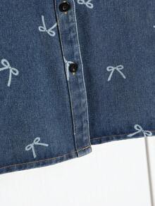 Girls/Teens' Casual Fashion Blue Pocket Butterfly Denim Long Sleeve Jacket