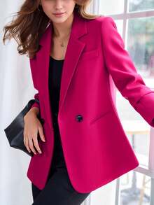 2025 Spring/Autumn Women's Stylish Design Blazer Jacket, Casual Chic Korean Version, Rose Red - Hot Pink - View 3