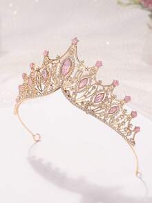 1pc Princess Crown Party Headpiece, Luxury Crystal Alloy Tiara - Pink - View 2