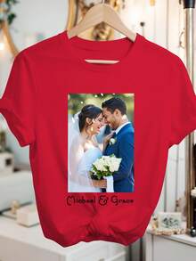 Customized Photo T-Shirt For Women, Casual & Personalized, Gift For Girlfriend/Wife, Valentine's Day Gift Summer Red - Red - View 2