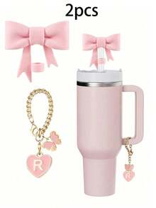 مجموعة 1 / 2 قطعة من اكسسوارات الأكواب الأنيقة، 1 قبعة قش بفيونكة، زخرفة جذابة بشكل قلب وحرف مصممة للأكواب، إكسسوارات سحر بشكل حرف وقلب لتخصيص الأكواب، سلسلة مقبض مع حرف شخصي لأكواب التمبلر، ديكور بطراز بسيط - متعدد الألوان - مشاهدة 31