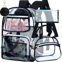 3PCS Clear Backpack, Women's Sequins Transparent Bookbag Set, Cute Heavy Duty See-Through School Bag For Teens And Elementary Students – Flower Black Love - 黑色 - 查看 1