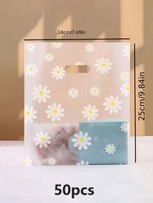50pcs White Daisy Frosted Reusable Gift Packaging Bags With Handles, Transparent Bakery Takeout Bags - Clear - View 8