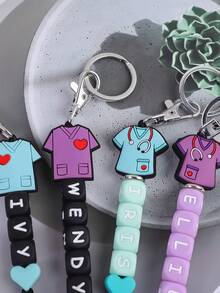 1pc Customized Nurse Uniform, Silicone Heart & Letter Beaded Keychain, Customized Name, Anti-Lost Chain, Customized Keychain, Customized Bag Charm - Stethoscope - View 4