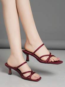 Pointed Toe Criss-Cross Strap Stylish Open Toe High Heel Sandals For Women - Burgundy - View 2