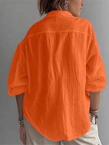 Women's Plus Shirt Solid Color Daily Casual Long Sleeve Bishop Sleeve Shirt Collar Regular Tops Daily Patchwork Buttons