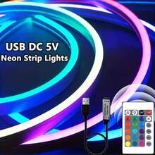 1 件霓虹 RGB LED 灯带柔性硅胶霓虹灯多色变幻 - USB 供电带遥控器适用于卧室、客厅、厨房和圣诞主题装饰、Luz LED、LED 灯、墙壁装饰灯、电视背景装饰、节日装饰、万圣节、圣诞节 - RGB多色光 - 查看 9