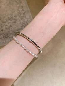 1件优雅闪亮宝石装饰细手镯 - 金色 - 查看 5