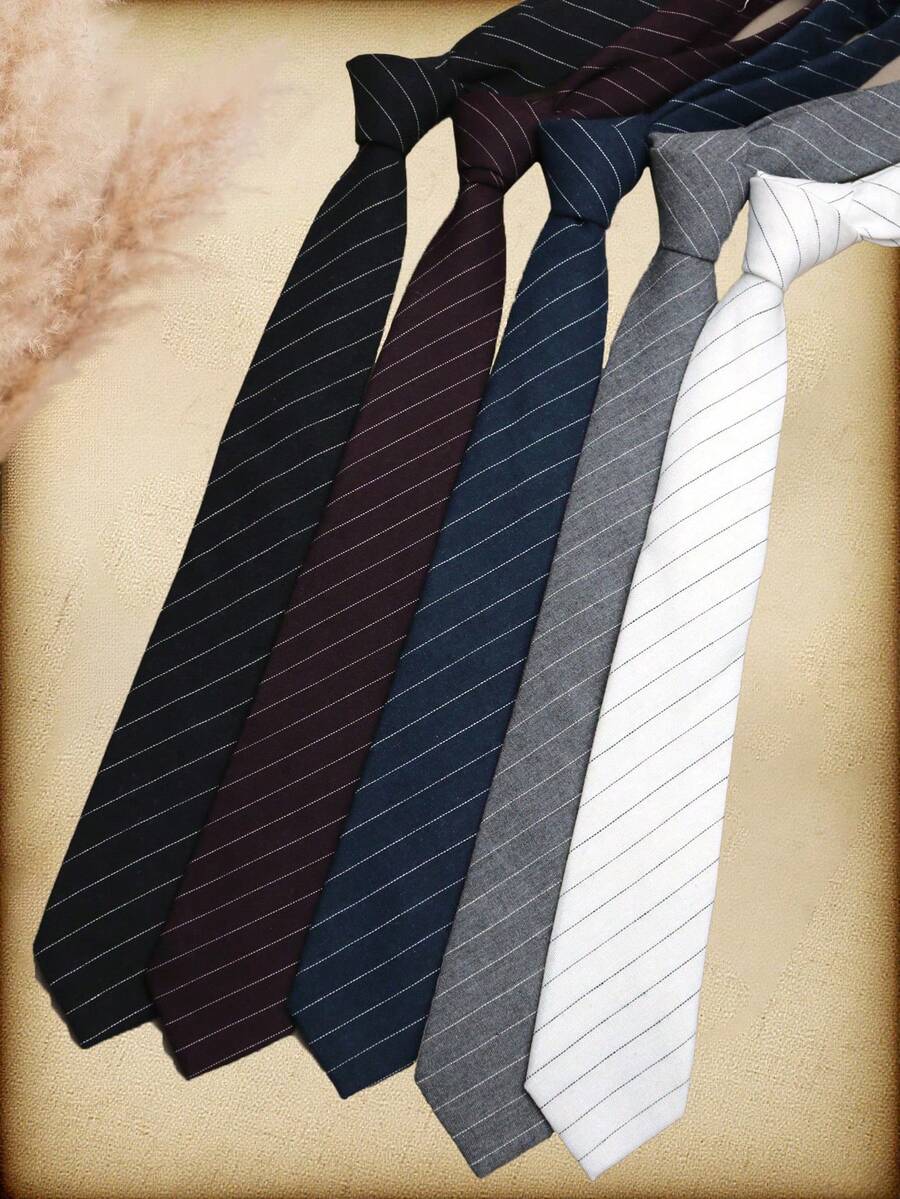 1 pieza Corbata con patrón de rayas casual, adecuada para la calle, casual, diario, estilo británico, escuela, atuendo de negocios para vestir para la decoración navideña - Multicolor - Ver 1