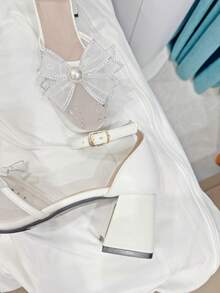 Romantic Breathable Mesh Rhinestone Bowknot Heels Suitable For Teens, Weddings, Birthdays, Parties, All Seasons - White - View 9