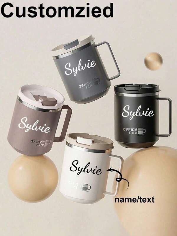 Caneca de café isolada de aço inoxidável com alça, caneca de viagem a vácuo de parede dupla de 12 oz, copo com tampa deslizante, copo de água com isolamento térmico de camada dupla, copo de café com leite à prova de vazamentos e anti-escaldantes, copo de grande capacidade para bebidas de cozinha, adequado para uso de estudantes e adultos em casa, escola, escritório, acampamento ao ar livre, piquenique