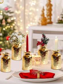 1個迷你金色風格浮雕紋理陶瓷金色小花瓶，桌面花卉擺設風格家居工藝婚禮家飾花盆