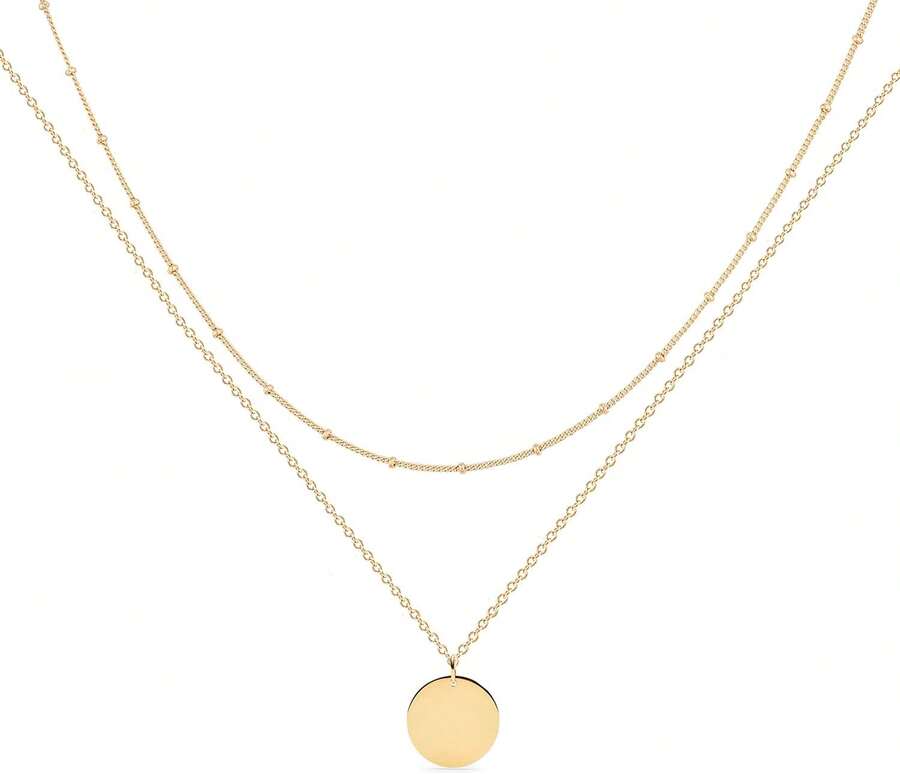 MEVECCO Layered Heart Necklace Pendant Handmade 18k Gold Plated Dainty Gold Choker Arrow Bar Layering Long Necklace For Women - Bead,Chain,Elegant,Gold Plated,Simple - 查看 1