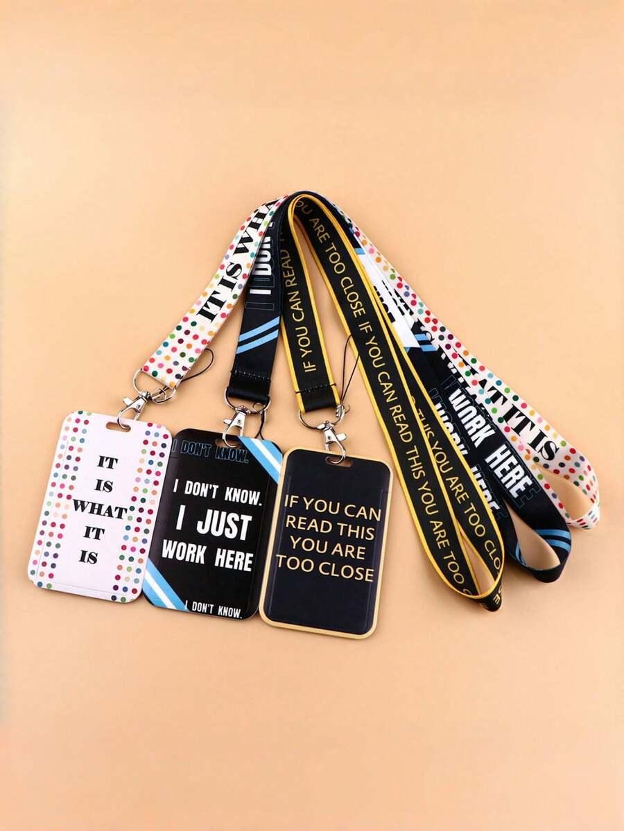 1 套带持有人引言印刷挂绳，带身份证夹和钥匙扣，可爱涂鸦设计，适合女性、男性、员工、学生 - 彩色 - 查看 1