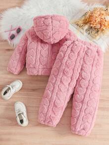 Girls Plush Hoodie And Pants Set With Pockets, Casual Outfit Suitable For Daily Outings, Autumn/Winter
