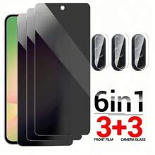 [3+3] 6 合 1 6 件 9H 钢化玻璃适用于 Galaxy A13 A26 A36 A56 5G 2025 相机镜头屏幕保护膜 A16 A26 A36 4G A 56 56A S 6.7 英寸防水防震防摔防刮防指纹全覆盖 - 6in1Anti-spying Glass Flim - 查看 1