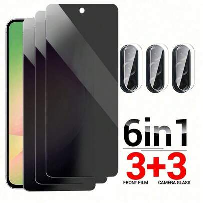 [3+3] 6 合 1 6 件 9H 钢化玻璃适用于 Galaxy A13 A26 A36 A56 5G 2025 相机镜头屏幕保护膜 A16 A26 A36 4G A 56 56A S 6.7 英寸防水防震防摔防刮防指纹全覆盖