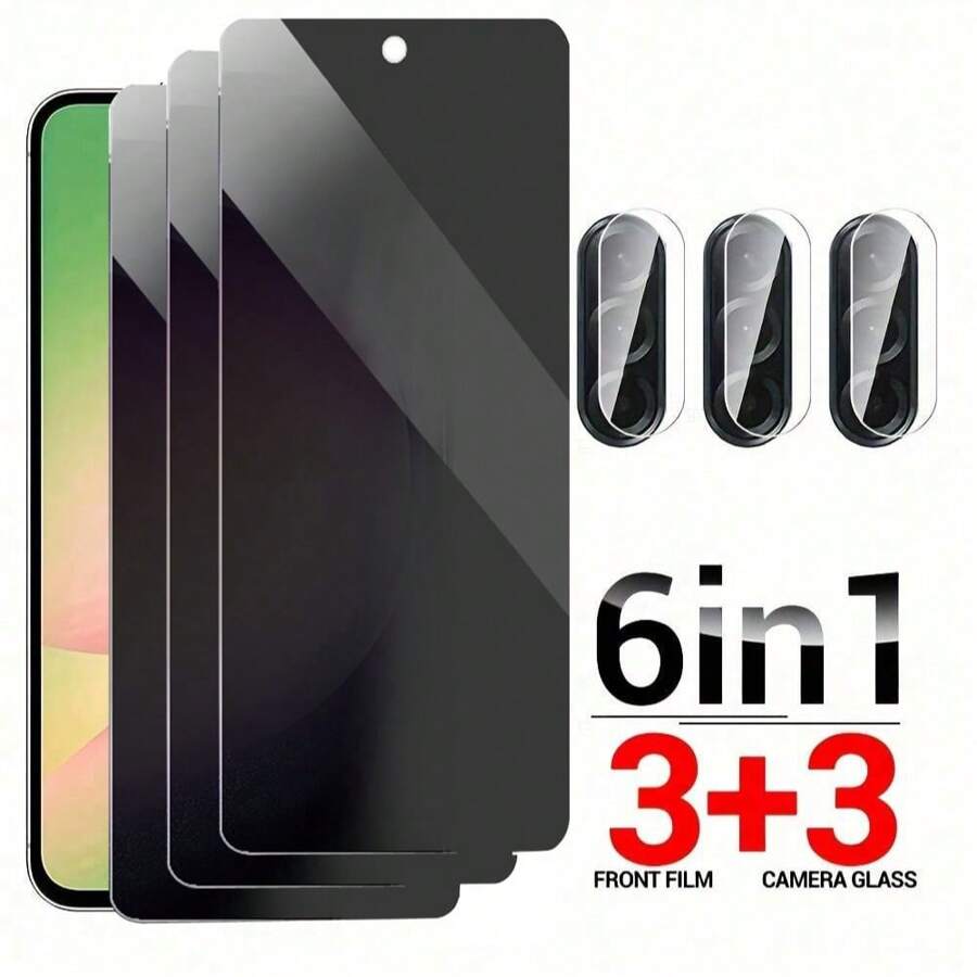 [3+3] 6 合 1 6 件 9H 钢化玻璃适用于 Galaxy A13 A26 A36 A56 5G 2025 相机镜头屏幕保护膜 A16 A26 A36 4G A 56 56A S 6.7 英寸防水防震防摔防刮防指纹全覆盖 - 6in1Anti-spying Glass Flim - 查看 1