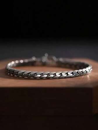1pc 5mm Cuban Link Bracelet For Men, Simple & Generous Men's Accessory, Handmade Braided With Vajra Clasp