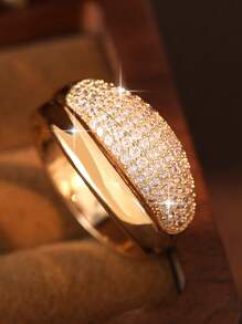 1 件装时尚奢华大号椭圆形锆石戒指，适合女士订婚结婚戒指，珠宝首饰，奢华礼服 - 金黃色 - 查看 6