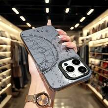 Ốp lưng bảo vệ điện thoại họa tiết trái đất đơn giản tương thích với iPhone 16 Pro Max, 15, 14 Plus, 13, 12, 11 - Khung đen Xám bạc - Xem 7