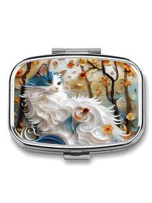 1pc Owl, Puppy, Fox, Cat Pattern Printed Square Pill Box, 2 Compartment Portable Pill Case For Pocket Or Wallet, Decorative Metal Medicine Vitamin Storage Box For Pocket, Wallet, Travel, Unique Gift - Multicolor - View 19