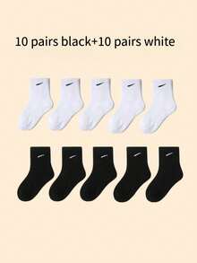 10/20 par białych i czarnych, elastycznych skarpet sportowych do połowy łydki dla dzieci, wygodnych i modnych, odpowiednich na każdą porę roku, do noszenia na co dzień i do szkolnego mundurka - Wielokolorowe - Zobacz 19