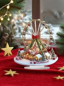 1 Pc Bohemian Style Acrylic Christmas Village Ferris Wheel Table Decor, British Theme Architecture Decor, 25cm Versatile Bohemian Style Plaque, Christmas Decorations,Suitable For Home, Office, Indoor, Outdoor, Cafe And Dessert Shop Holiday Decor, No Electricity Required (Note: Tear Off The Film On The Acrylic) Home Decor Room Decor Winter Christmas Decorations Home Christmas Gifts Christmas Decor