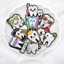 20pcs/Set Multicolor Tooth PVC Shoe Charms, Teeth Wearing Yellow Crown & Purple Wizard Hat, Dental Healthcare Cartoon Pattern Shoe Decorations, Holiday Gift