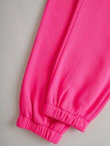 Autumn And Winter Plush Women's Two Pieces Sports Jogging Suit, Loose Casual Round Neck Sweatshirt, Plush Jogging Sweatpants, Sports Outdoor/Women's Sportswear/Women's Sports Suit, This Is A Winter Plush Women's Sweatshirt Suit,Fleece - Hot Pink - View 7