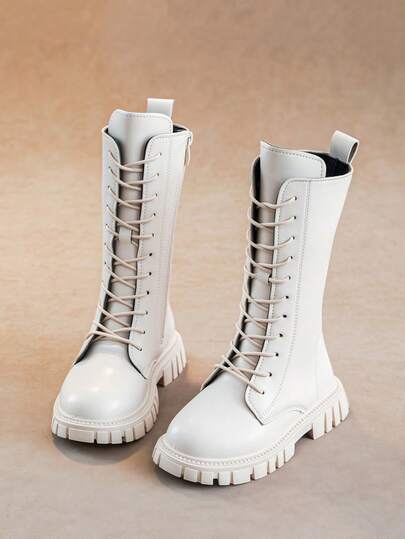 Girls' Boots For Autumn/Winter, New Style Children High-Top Boots, British Style Mid-Calf Boots, Thick Sole Boots, Princess Leather Boots, School Student Shoes, Little Girls Tall Boots