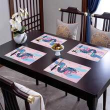 {Authorized} Disney 4pcs Colorful Design PlacematsCute Stitch "LOVE" Themed Table Mats, Kawaii Disney Inspired Placemats For Dining Room, Kitchen Decor, Party Supplies, Dish Mat, Heat Resistant Waterproof Tablecloth, Durable Cotton Linen Blend, Set Of 2/4 For Holiday GiftsSuitable For Dining Room, Kitchen, Coffee Table And Home Decoration, Perfect For Holiday Parties And Gatherings, Party Table Decoration - Mixed Colors - View 2