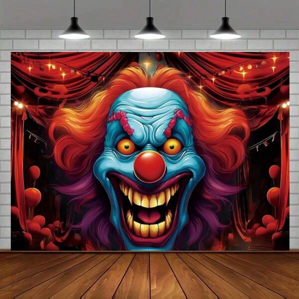 1 pièce Fond d'écran d'Halloween de cirque d'horreur, clown effrayant - convient pour la décoration de fête d'Halloween