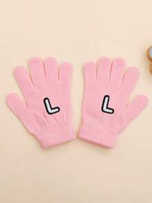 1 Pair Baby Girl Pink Letter Pattern Gloves, Fashionable & Cute, Soft & Warm, Suitable For 1-3 Years Old Girls Everyday Use In Autumn/Winter - Pink - View 10