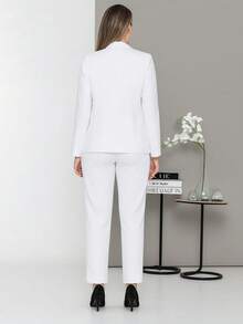 Women's Blazer And Tailored Pants Set, Cold Winter Casual - 白色 - 查看 4