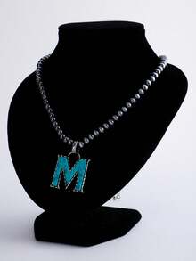 1pc Western Country Style Vintage Textured CCB Multicolor Leopard Print Black & White Plaid 26 Letter Minimalist Pendant Necklace, Sweater Chain