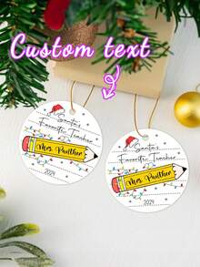 1pc Personalized Customized Acrylic Pendant, Customized Text, Can Be Hung On Gift Bags, Hanging Ropes And Other Places, With Decorative Significance, Pencil, Christmas Hat Pattern, Christmas Theme