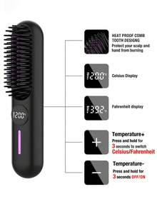 GENAI 直发梳，便携式负离子直发刷，长效电池热梳直发器，轻巧迷你便携，防烫设置 - 彩色 - 查看 9