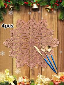 1/4/6pcs Christmas Snowflake PVC Gold Foil Placemats, Christmas Hotel Restaurant Decor Heat Insulation Non-Slip Table Mats, Suitable For Wedding Party, Valentine's Day, Holiday Celebration, Picnic, Birthday Banquet Table Decoration
