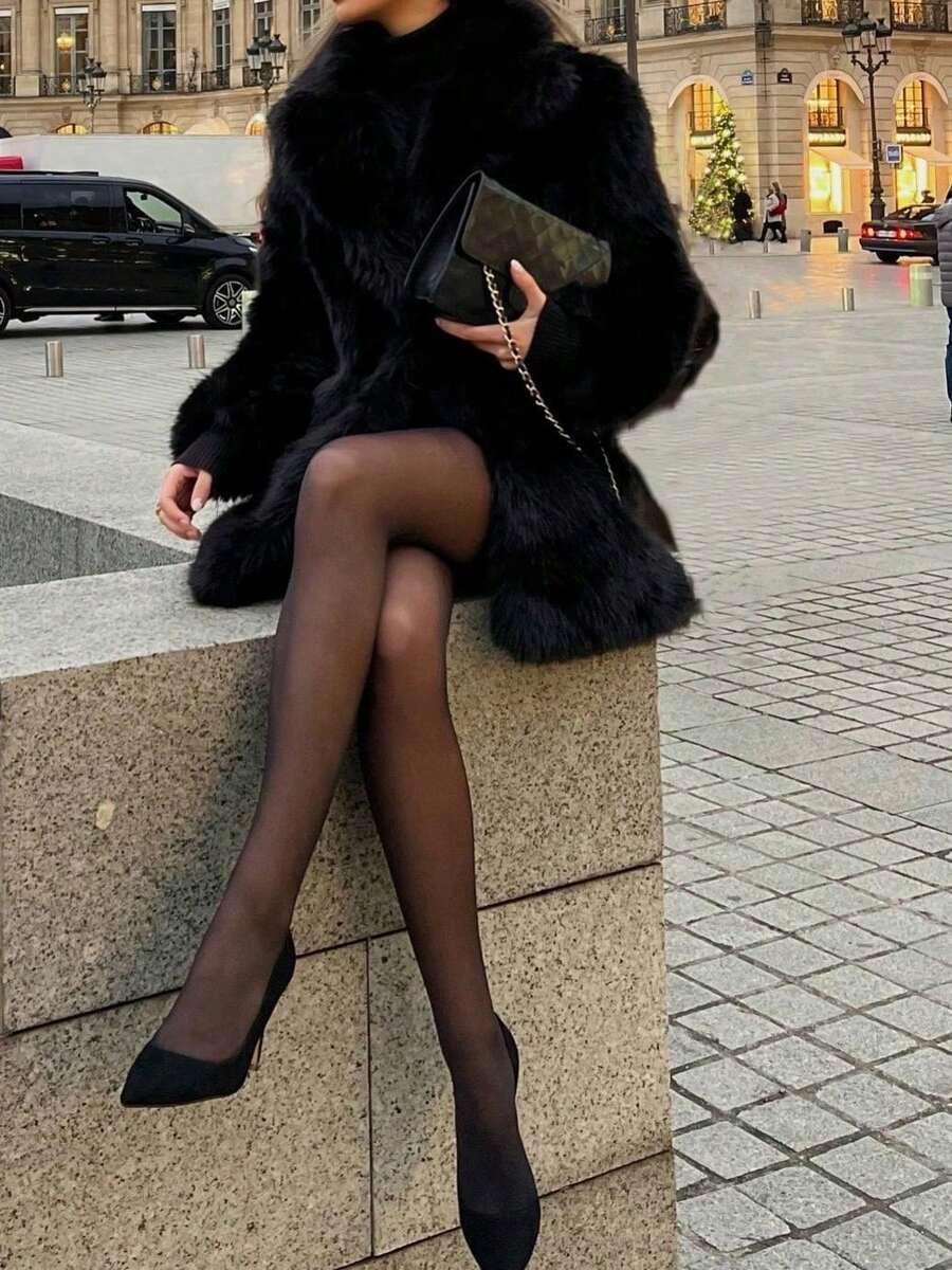 Áo khoác mùa đông ấm áp dáng rộng viền lông giả dành cho nữ cỡ lớn DEEKA, kiểu dáng Châu Âu/Mỹ, màu đen. - màu đen - Xem 1