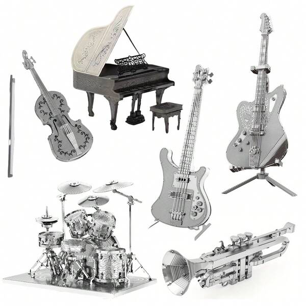 3D Metall Puzzle DIY Metall Montage Modell Musikinstrument Gitarre, Bass, Schlagzeug, Klavier, Violine, Trompete Modell, Weihnachtsgeschenk, Schnappverschluss-Montage, kein Kleber erforderlich