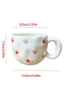 1pc Ins Style Hand-Painted Cherry & Strawberry Ceramic Cup, Asymmetrical Embossed Body, Breakfast Coffee Mug, Girly Desktop Water Cup, Party Afternoon Tea Cup, Red Tea Cup, Large Capacity Water Mug, Coffee Cup - Multicolor - View 3