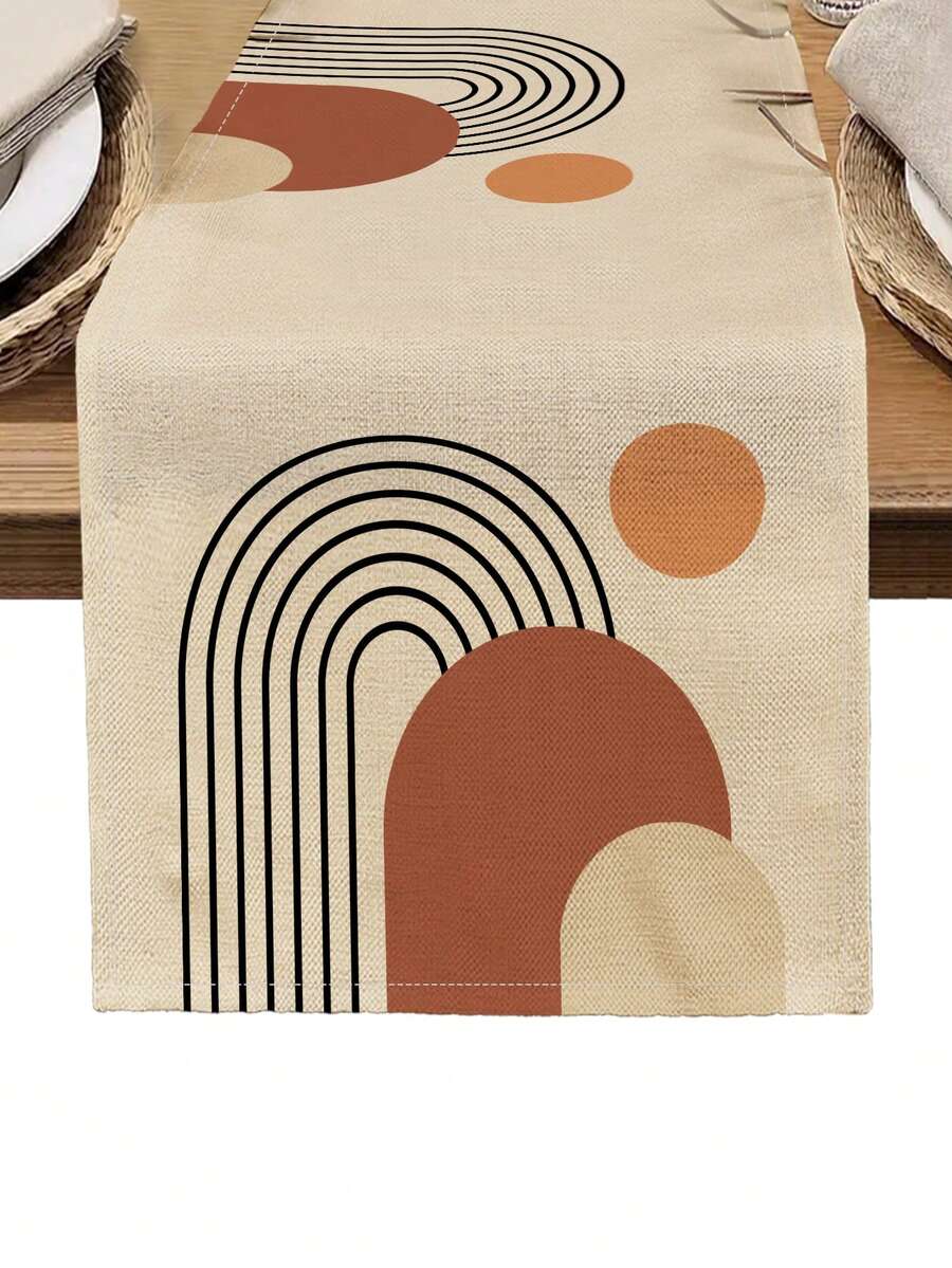 1 pezzo Runner da tavolo con stampa geometrica, 4 pezzi Tovagliette con stampa geometrica, adatti per vacanze, feste, compleanni, cene, decorazione di cucina e sala da pranzo, decorazione da tavolo per la casa in tutte le stagioni