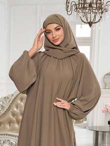 1 件纯色 Nida 面料 Abaya，无头巾，宽松舒适，适合所有人胸围，适合女性日常穿着 - 多色 - 查看 12