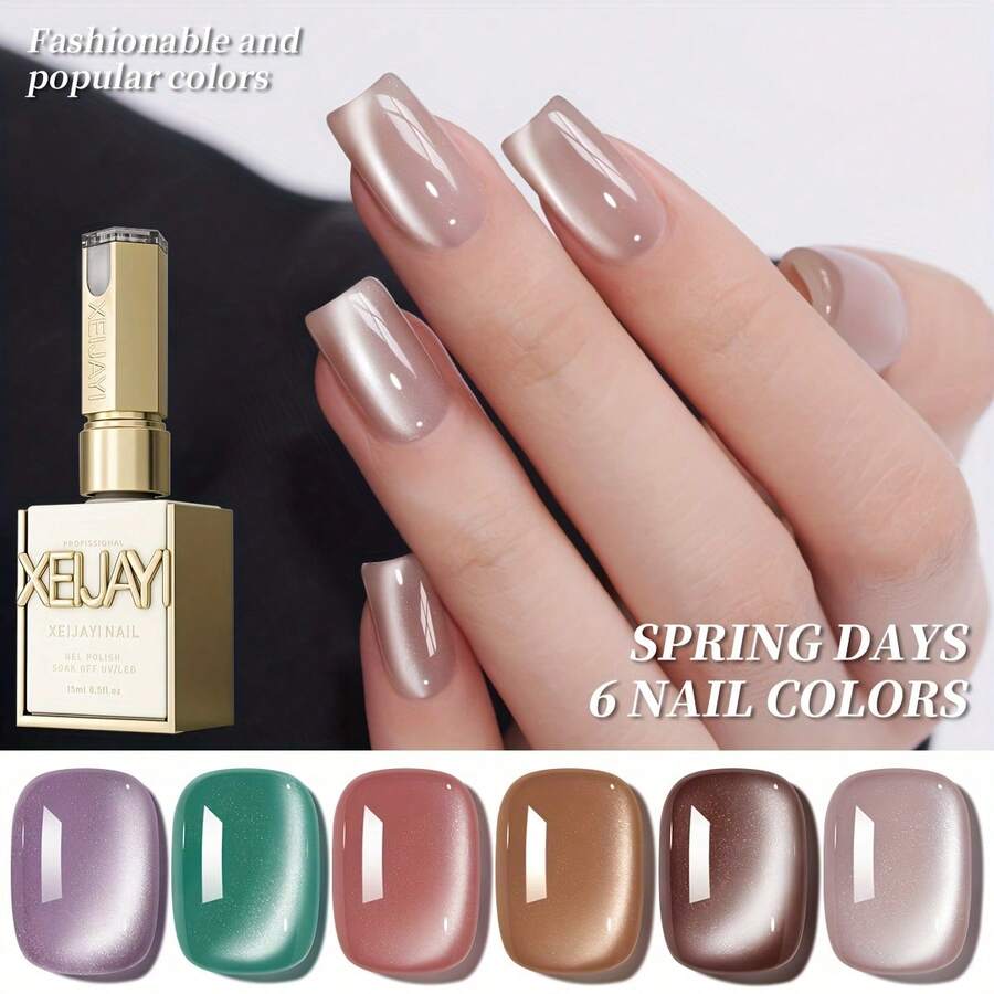 XEIJAYI 1pc Cat Eye Nail Polish Gel 2025 New Style Blue Purple Cat Eye Nail Art Suitable For Women's Nail Salon Design For Summer - Nhiều màu - Xem 1