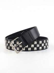 1 pieza Cinturón unisex de estilo punk, cinturón con patrón de tablero de ajedrez para jeans y pantalones cargo, adecuado para uso diario, estilo callejero y accesorios de otoño-invierno para campus, adecuado para adolescentes, jóvenes, hombres, casual, al aire libre, atlético, vacaciones, regalos de graduación, cumpleaños, uso diario - Multicolor - Ver 21