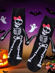2 双情侣南瓜袜，万圣节创意手挽袜，可爱搞笑刺绣骷髅袜，秋季