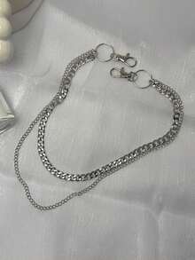 1pc Men's Double-Layer Waist Chain, Casual Unisex Hip Hop Waist Chain, Daily Wear Accessory - Silver - View 2