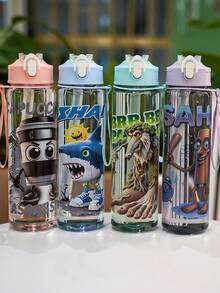 1 个 750ml/26oz 山海经主题透明吸管水瓶，4 种图案可选，配有方便携带的提手带，防漏设计，轻巧耐用，适合露营、跑步、骑自行车、徒步旅行、日常使用、节日和生日礼物 - 彩色 - 查看 2