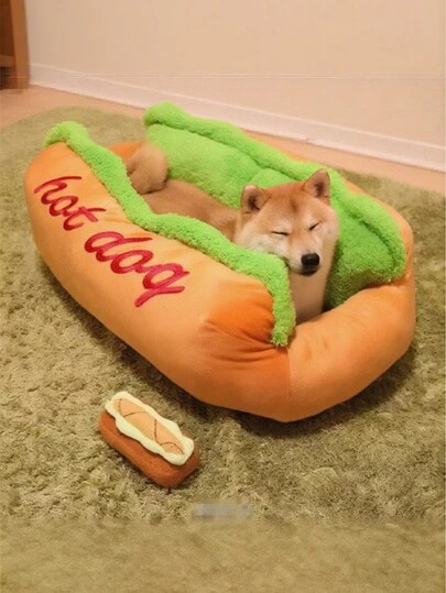 1 - Piece Hot Dog Shaped Pet Bed, Cute Plush Dog Bed For Small & Medium Dogs (Shiba Inu, Pomeranian, French Bulldog), Comfortable Warm Pet Nest , Fun Food - Themed Dog Bed For Indoor Use, Cozy Dog Cushion Bed For Sleeping & Lounging,Comfortable "Hot Dog" Pet Bed, Suitable For Small To Large Dogs And Cats